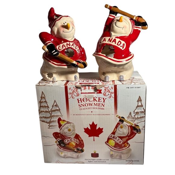 Hockey Snowmen Tealight Holders Costco Blue Sky H Goldminc Canada 7.5" Tall - Picture 1 of 16